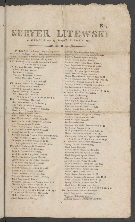 Kuryer Litewski. 1809, numero&nbsp;14