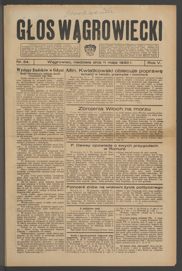 Głos Wągrowiecki. Rok&nbsp;5, 1930, numer&nbsp;54