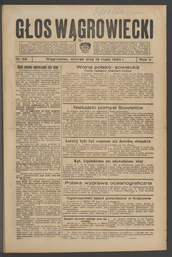 Głos Wągrowiecki. Rok&nbsp;5, 1930, numer&nbsp;55