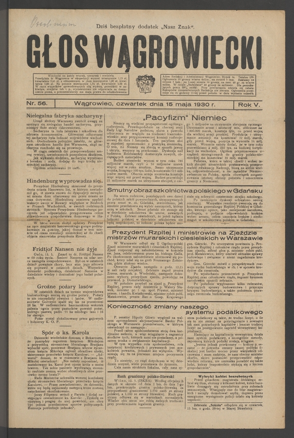 Głos Wągrowiecki. Rok&nbsp;5, 1930, numer&nbsp;56