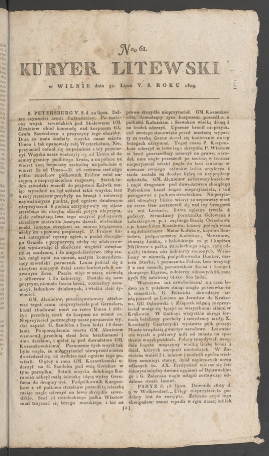 Kuryer Litewski. 1809, numero&nbsp;61