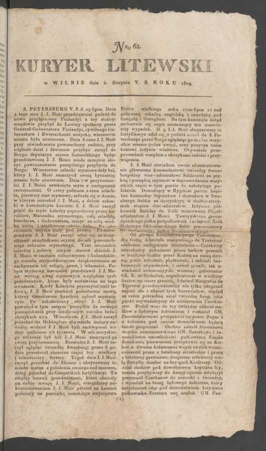 Kuryer Litewski. 1809, numero&nbsp;62
