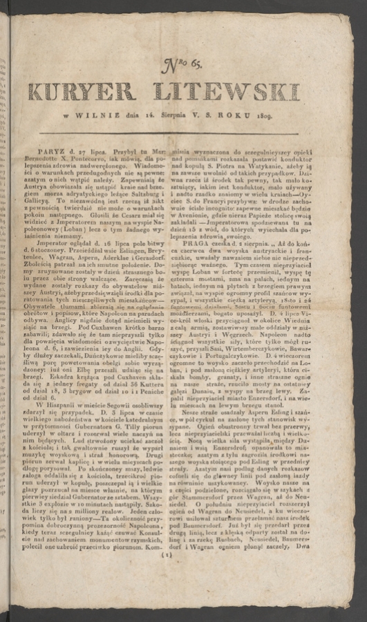 Kuryer Litewski. 1809, numero&nbsp;65
