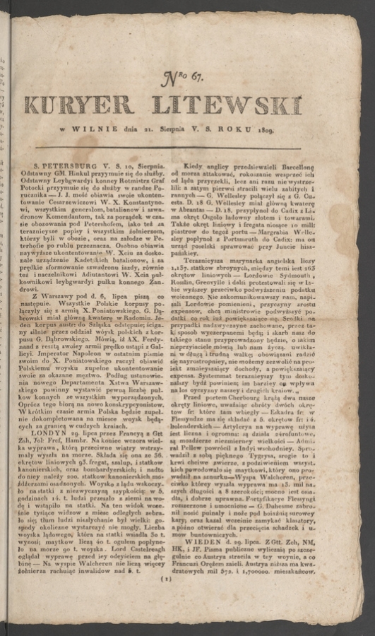 Kuryer Litewski. 1809, numero&nbsp;67