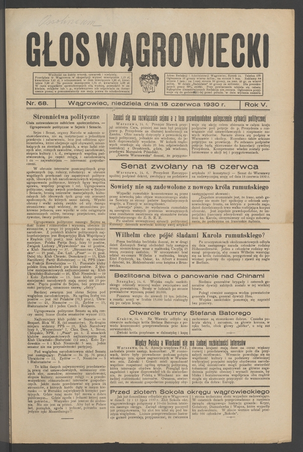 Głos Wągrowiecki. Rok&nbsp;5, 1930, numer&nbsp;68