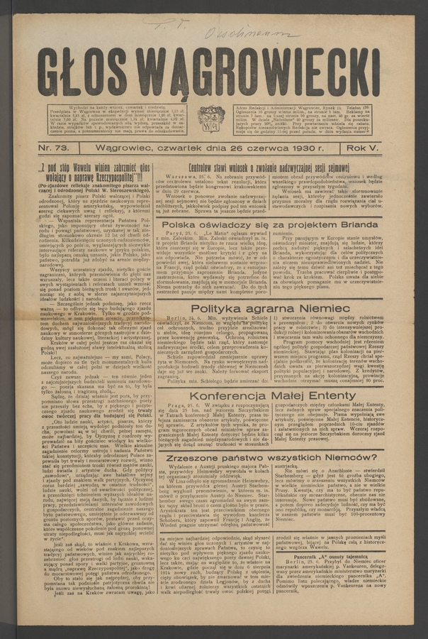 Głos Wągrowiecki. Rok&nbsp;5, 1930, numer&nbsp;73