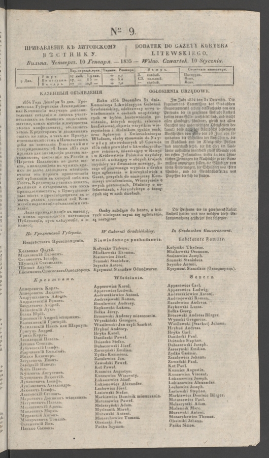 Прибавленіе къ Литовскому Вѣстнику. 1835, numer 9