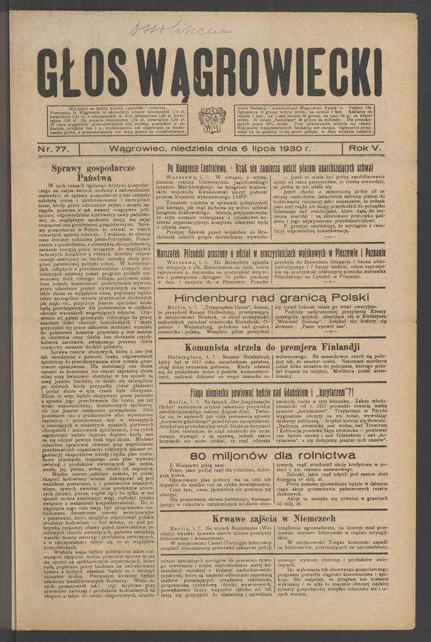 Głos Wągrowiecki. Rok&nbsp;5, 1930, numer&nbsp;77