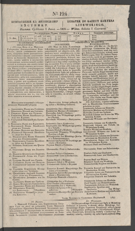 Прибавленіе къ Литовскому Вѣстнику. 1835, numer 124