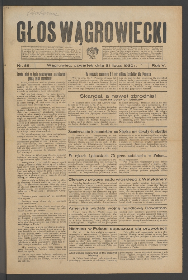 Głos Wągrowiecki. Rok&nbsp;5, 1930, numer&nbsp;88