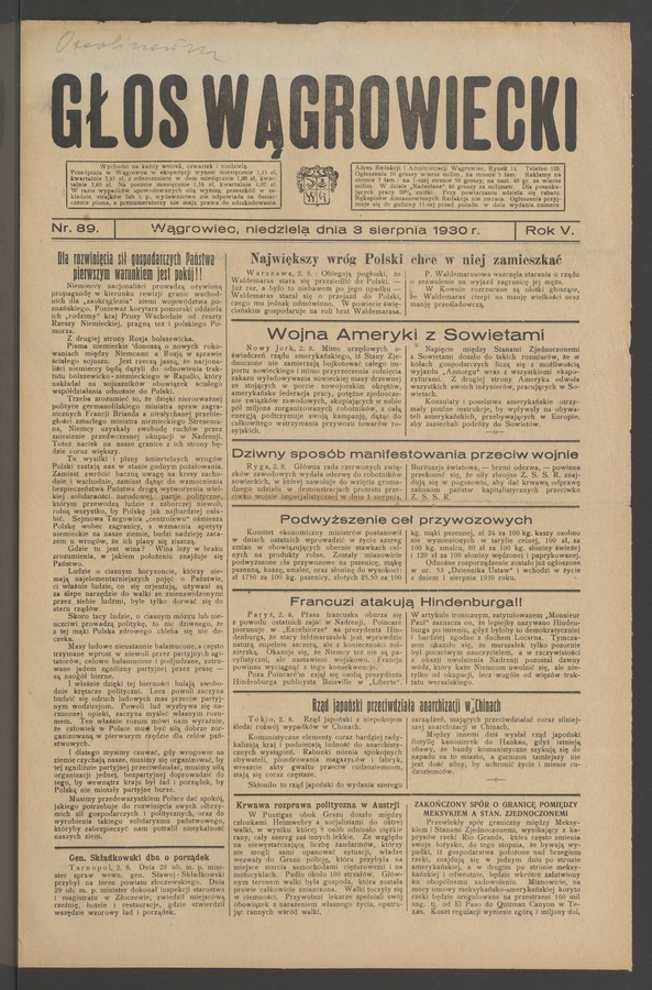 Głos Wągrowiecki. Rok&nbsp;5, 1930, numer&nbsp;89