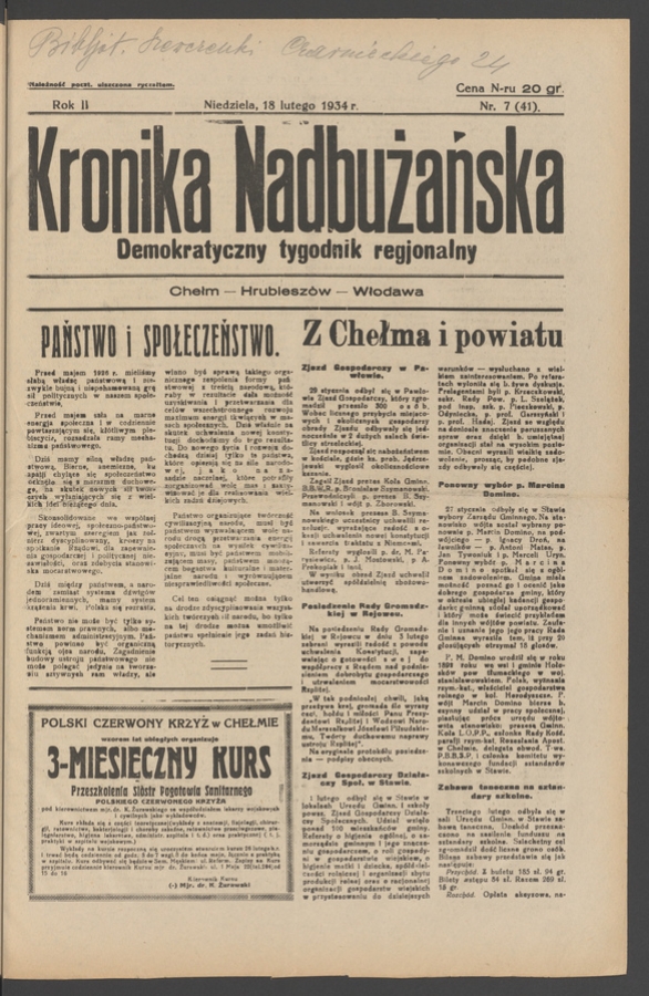 Kronika Nadbużańska&nbsp;: demokratyczny tygodnik regjonalny. Rok&nbsp;2, 1934, numer&nbsp;7