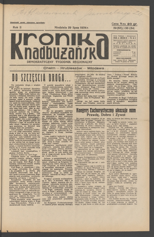 Kronika Nadbużańska&nbsp;: demokratyczny tygodnik regjonalny. Rok&nbsp;2, 1934, numer&nbsp;29-30