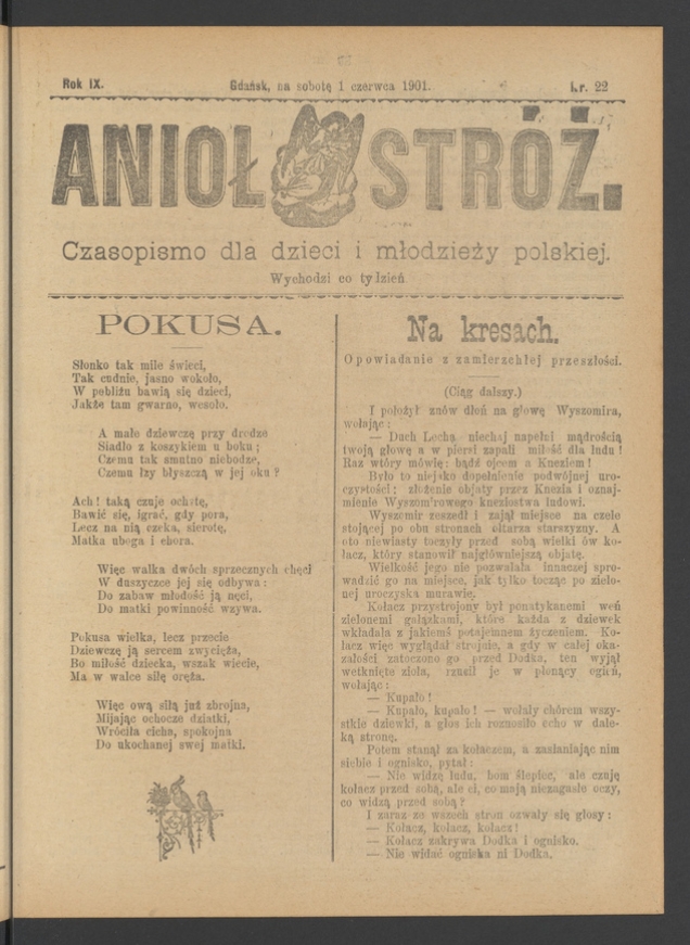 Anioł Str&oacute;ż&nbsp;: czasopismo dla&nbsp;dzieci i&nbsp;młodzieży polskiej. Rok 9, 1901, numer&nbsp;22