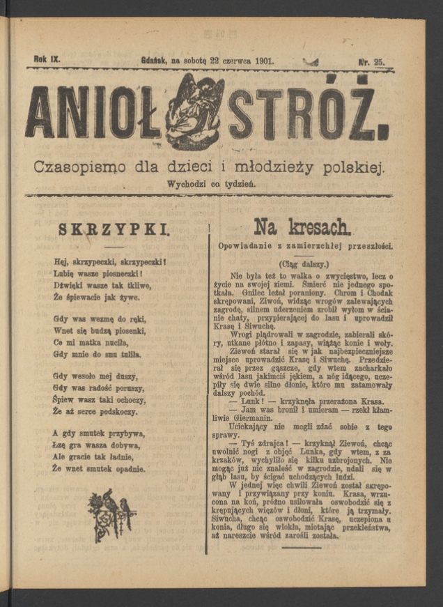 Anioł Str&oacute;ż&nbsp;: czasopismo dla&nbsp;dzieci i&nbsp;młodzieży polskiej. Rok 9, 1901, numer&nbsp;25