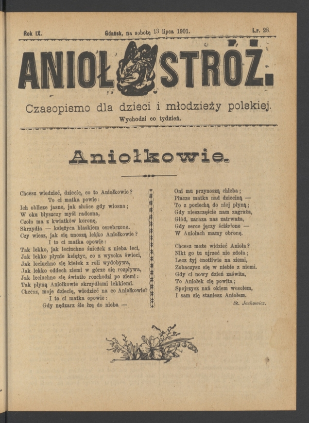 Anioł Str&oacute;ż&nbsp;: czasopismo dla&nbsp;dzieci i&nbsp;młodzieży polskiej. Rok 9, 1901, numer&nbsp;28