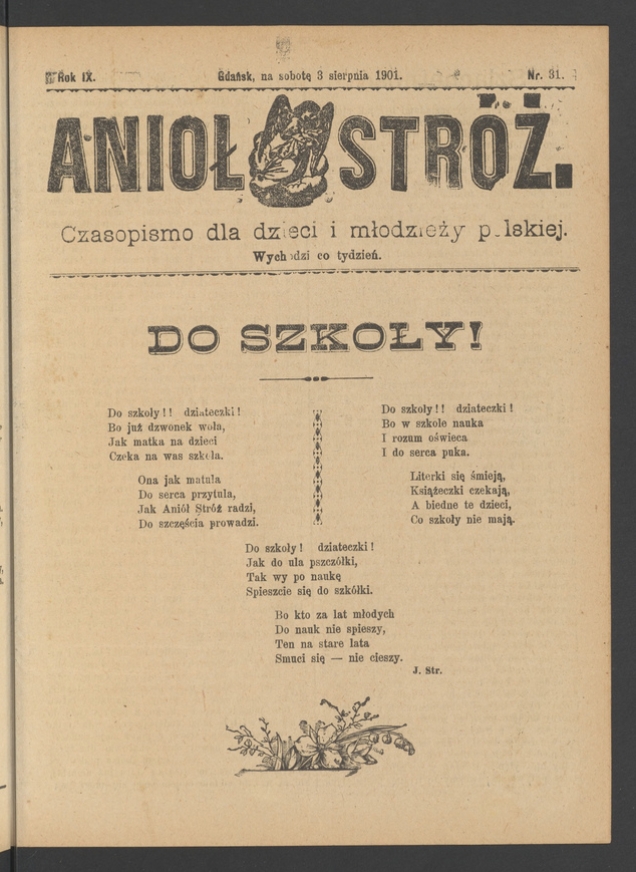 Anioł Str&oacute;ż&nbsp;: czasopismo dla&nbsp;dzieci i&nbsp;młodzieży polskiej. Rok 9, 1901, numer&nbsp;31