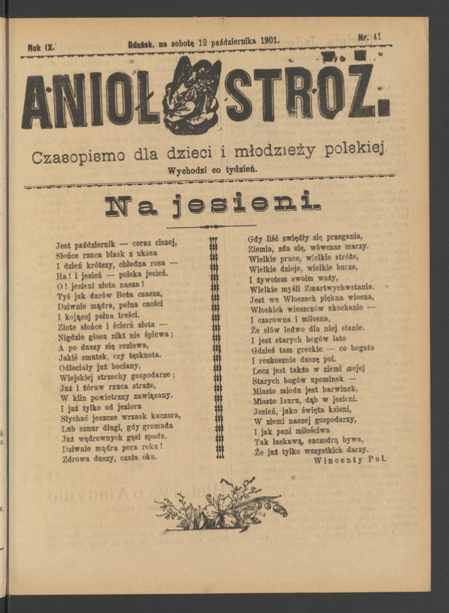 Anioł Str&oacute;ż&nbsp;: czasopismo dla&nbsp;dzieci i&nbsp;młodzieży polskiej. Rok 9, 1901, numer&nbsp;41