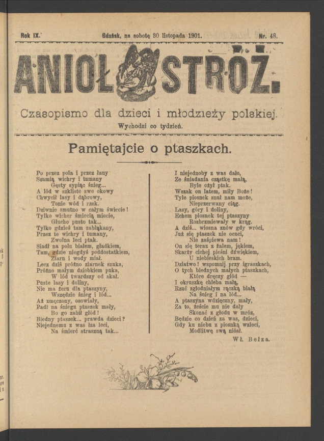 Anioł Str&oacute;ż&nbsp;: czasopismo dla&nbsp;dzieci i&nbsp;młodzieży polskiej. Rok 9, 1901, numer&nbsp;48