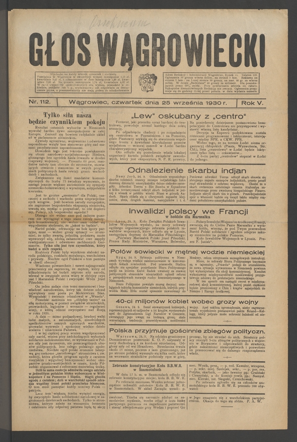 Głos Wągrowiecki. Rok&nbsp;5, 1930, numer&nbsp;112