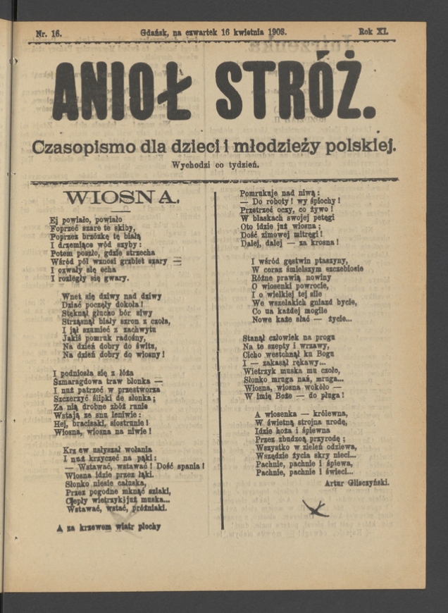 Anioł Str&oacute;ż&nbsp;: czasopismo dla&nbsp;dzieci i&nbsp;młodzieży polskiej. Rok 11, 1903, numer&nbsp;16