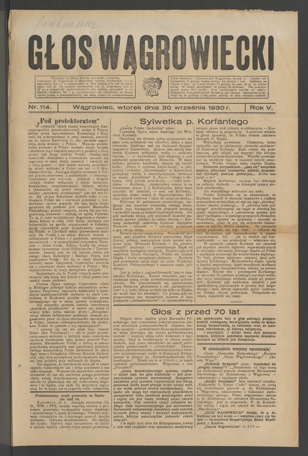 Głos Wągrowiecki. Rok&nbsp;5, 1930, numer&nbsp;114