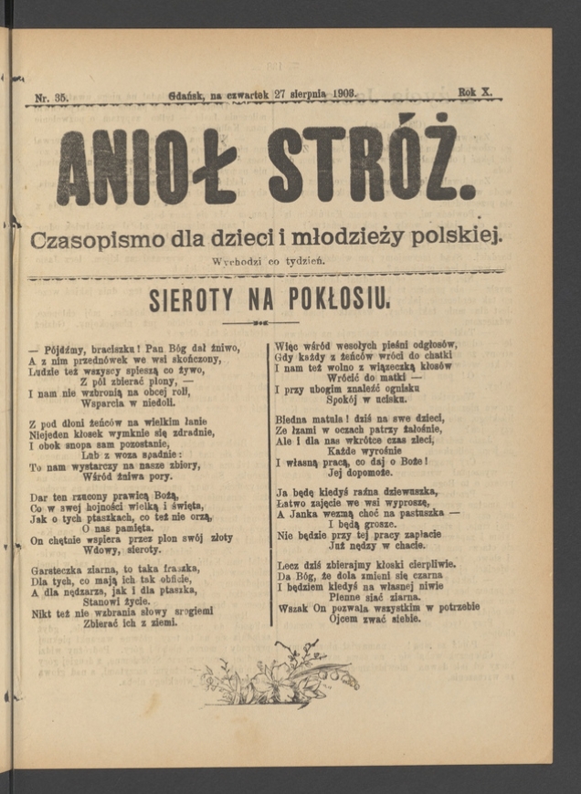 Anioł Str&oacute;ż&nbsp;: czasopismo dla&nbsp;dzieci i&nbsp;młodzieży polskiej. Rok 11, 1903, numer&nbsp;35