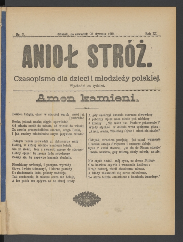 Anioł Str&oacute;ż&nbsp;: czasopismo dla&nbsp;dzieci i&nbsp;młodzieży polskiej. Rok 12, 1904, numer&nbsp;3