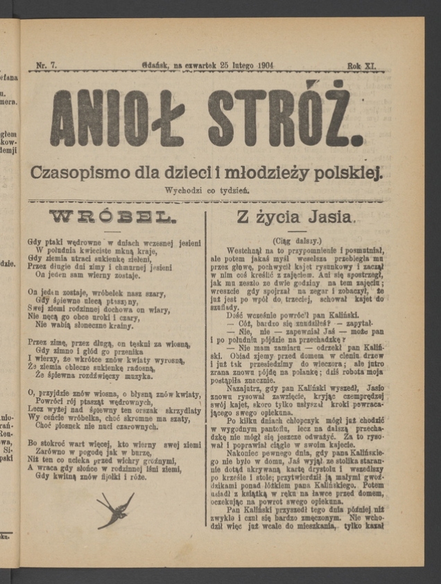 Anioł Str&oacute;ż&nbsp;: czasopismo dla&nbsp;dzieci i&nbsp;młodzieży polskiej. Rok 12, 1904, numer&nbsp;7