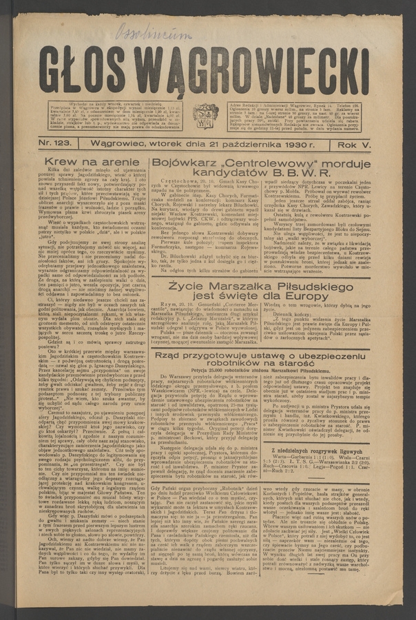 Głos Wągrowiecki. Rok&nbsp;5, 1930, numer&nbsp;123