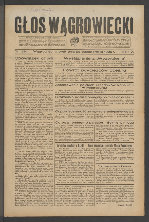 Głos Wągrowiecki. Rok&nbsp;5, 1930, numer&nbsp;126