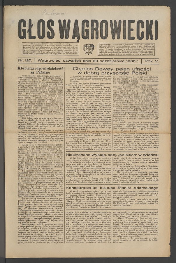 Głos Wągrowiecki. Rok&nbsp;5, 1930, numer&nbsp;127