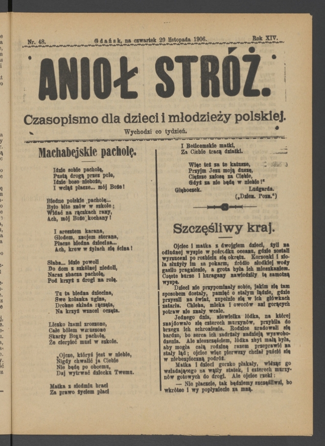 Anioł Str&oacute;ż&nbsp;: czasopismo dla&nbsp;dzieci i&nbsp;młodzieży polskiej. Rok 14, 1906, numer&nbsp;48