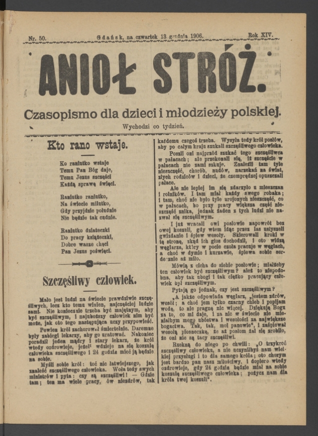 Anioł Str&oacute;ż&nbsp;: czasopismo dla&nbsp;dzieci i&nbsp;młodzieży polskiej. Rok 14, 1906, numer&nbsp;50
