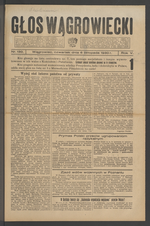 Głos Wągrowiecki. Rok&nbsp;5, 1930, numer&nbsp;130