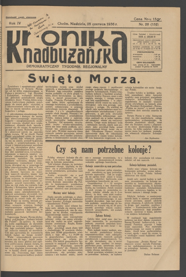 Kronika Nadbużańska&nbsp;: demokratyczny tygodnik regjonalny. Rok&nbsp;4, 1936, numer&nbsp;26