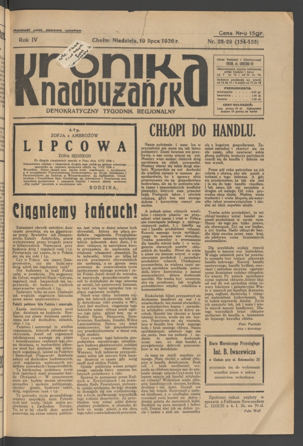 Kronika Nadbużańska&nbsp;: demokratyczny tygodnik regjonalny. Rok&nbsp;4, 1936, numer&nbsp;28-29