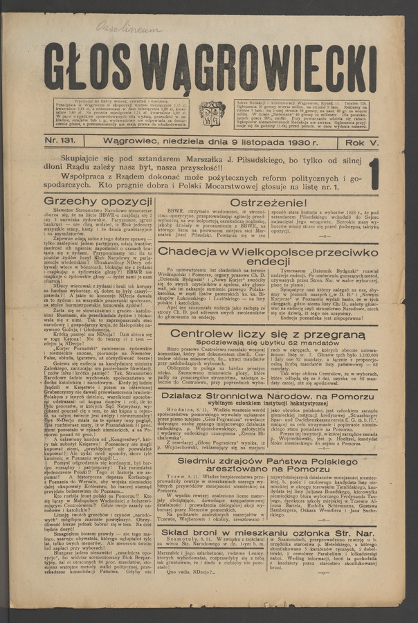 Głos Wągrowiecki. Rok&nbsp;5, 1930, numer&nbsp;131