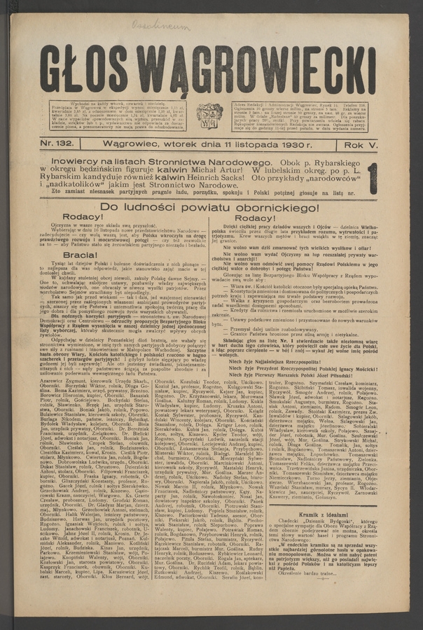 Głos Wągrowiecki. Rok&nbsp;5, 1930, numer&nbsp;132