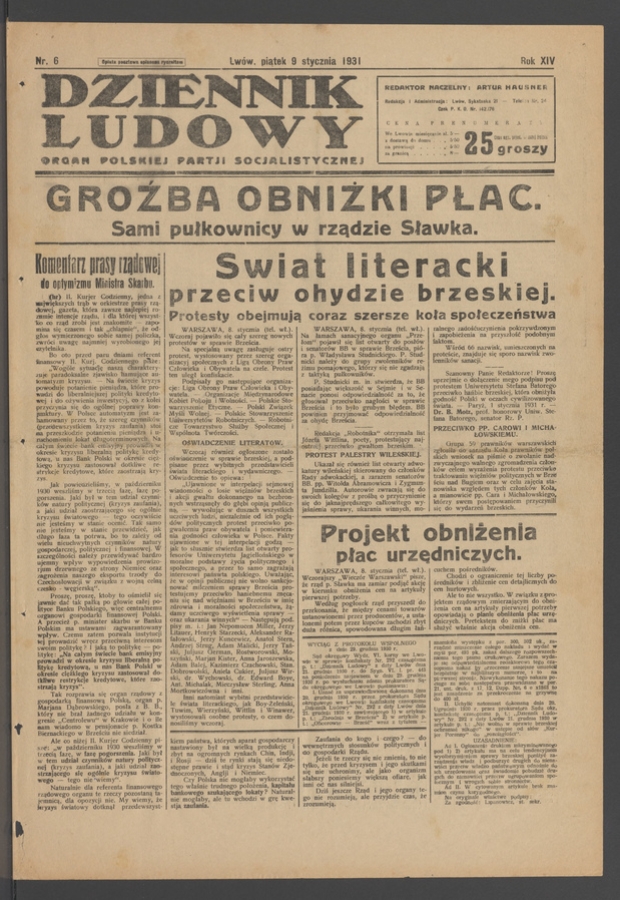 Dziennik Ludowy&nbsp;: organ Polskiej Partji Socjalistycznej. Rok&nbsp;14, 1931, numer&nbsp;6