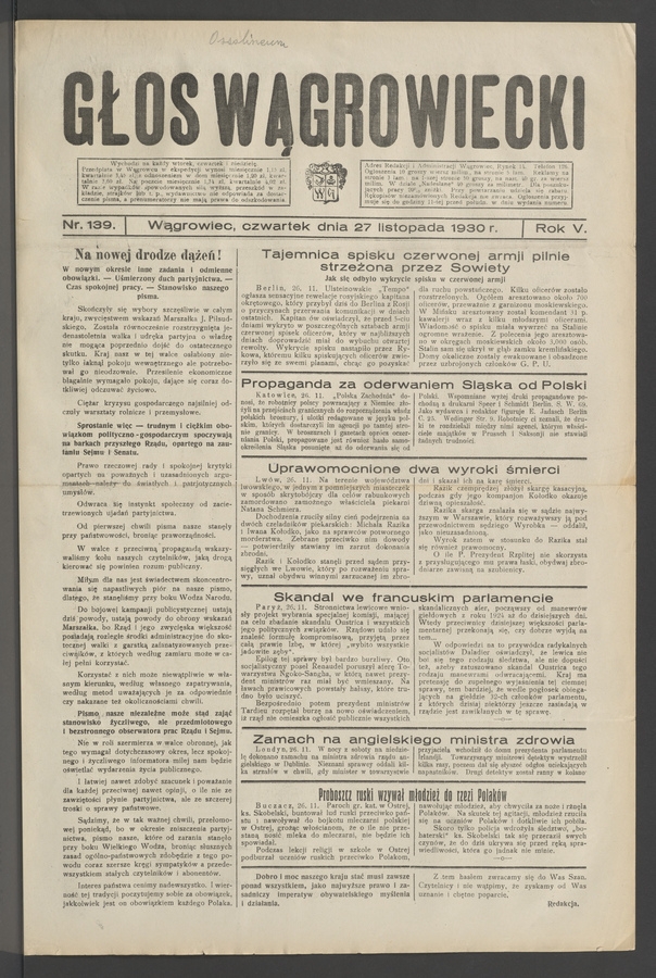 Głos Wągrowiecki. Rok&nbsp;5, 1930, numer&nbsp;139