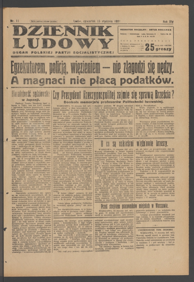 Dziennik Ludowy&nbsp;: organ Polskiej Partji Socjalistycznej. Rok&nbsp;14, 1931, numer&nbsp;11