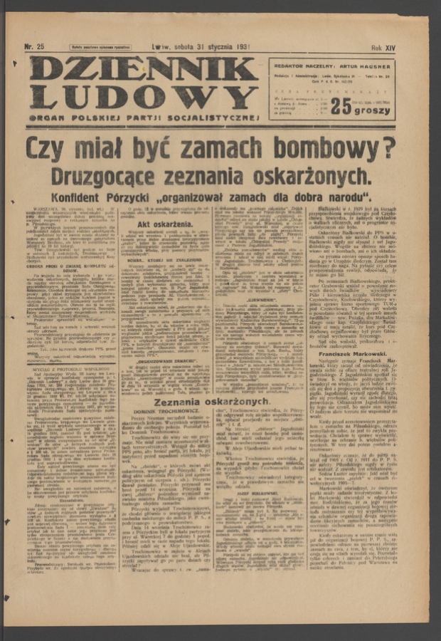 Dziennik Ludowy&nbsp;: organ Polskiej Partji Socjalistycznej. Rok&nbsp;14, 1931, numer&nbsp;25