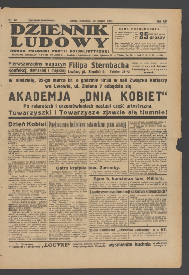 Dziennik Ludowy&nbsp;: organ Polskiej Partji Socjalistycznej. Rok&nbsp;14, 1931, numer&nbsp;67