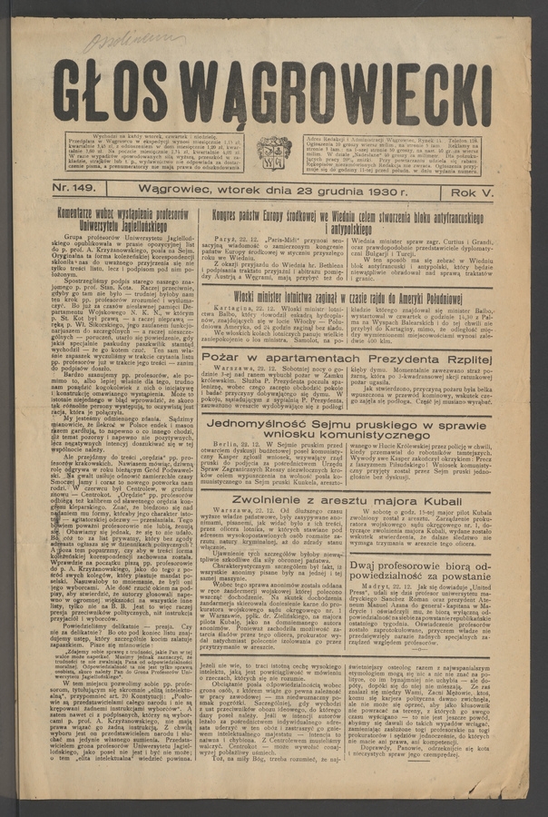 Głos Wągrowiecki. Rok&nbsp;5, 1930, numer&nbsp;149