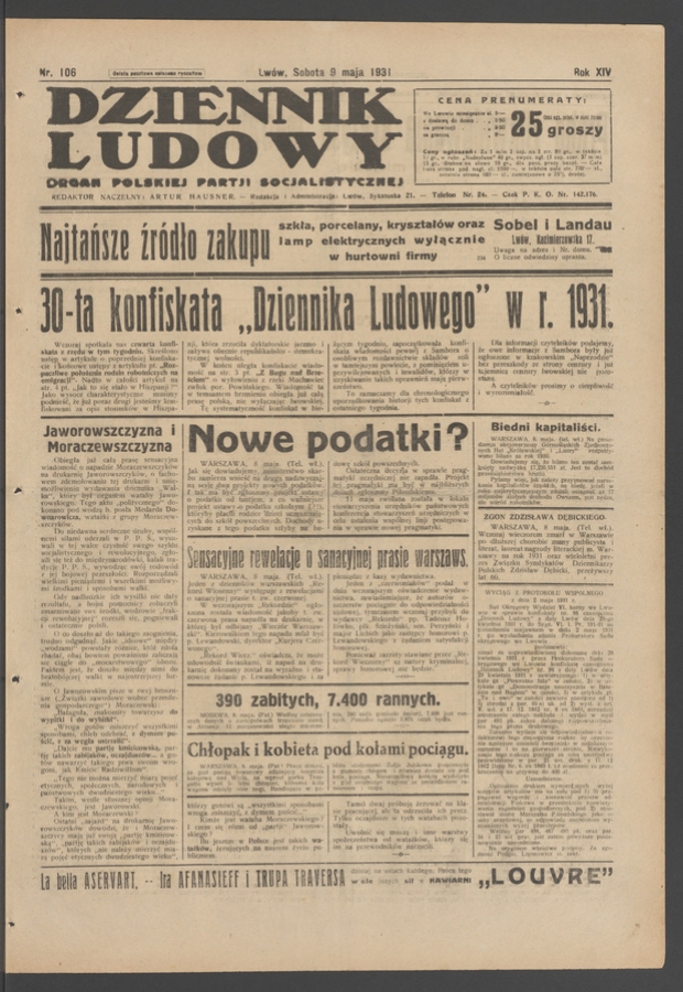 Dziennik Ludowy&nbsp;: organ Polskiej Partji Socjalistycznej. Rok&nbsp;14, 1931, numer&nbsp;106