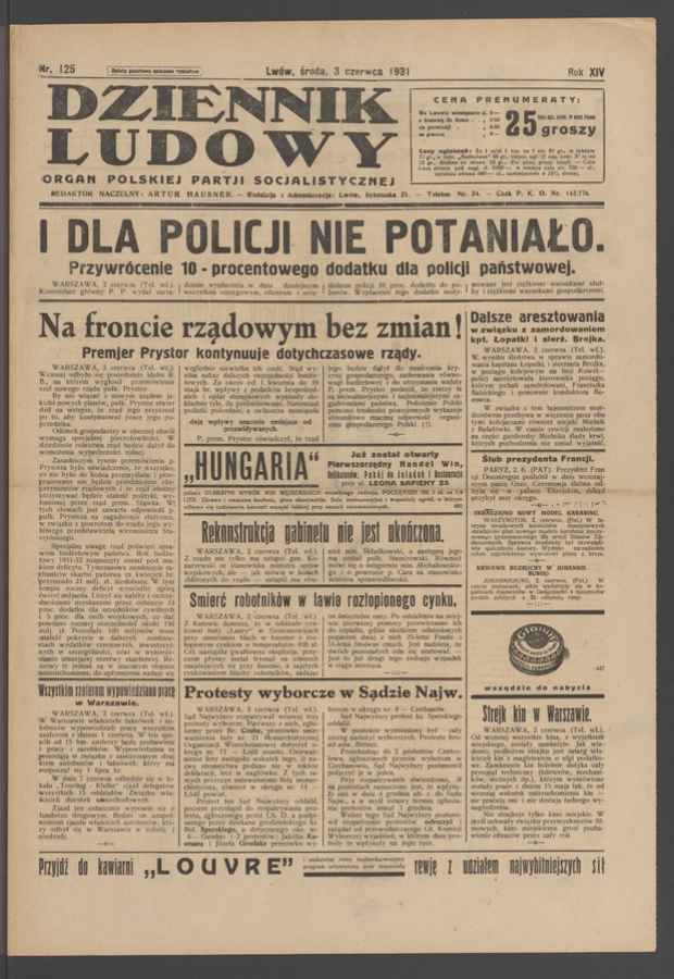 Dziennik Ludowy&nbsp;: organ Polskiej Partji Socjalistycznej. Rok&nbsp;14, 1931, numer&nbsp;125