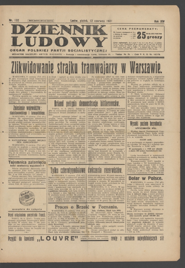Dziennik Ludowy&nbsp;: organ Polskiej Partji Socjalistycznej. Rok&nbsp;14, 1931, numer&nbsp;132