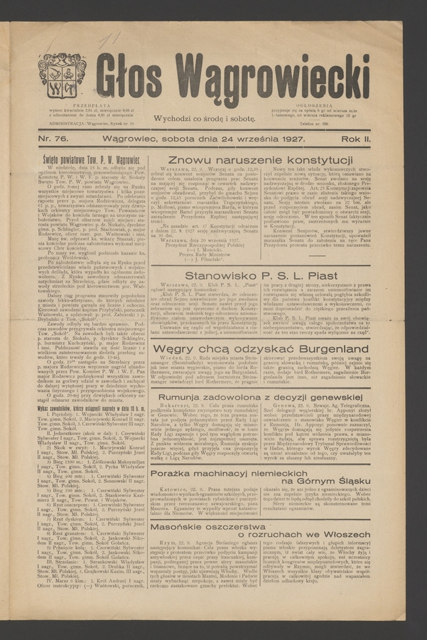 Głos Wągrowiecki. Rok 2, 1927, numer 76