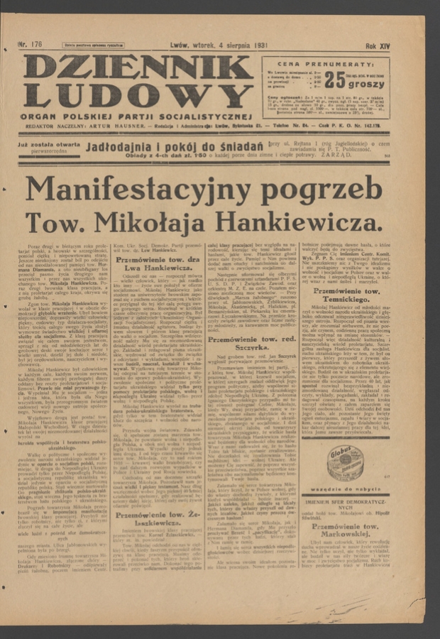 Dziennik Ludowy&nbsp;: organ Polskiej Partji Socjalistycznej. Rok&nbsp;14, 1931, numer&nbsp;176